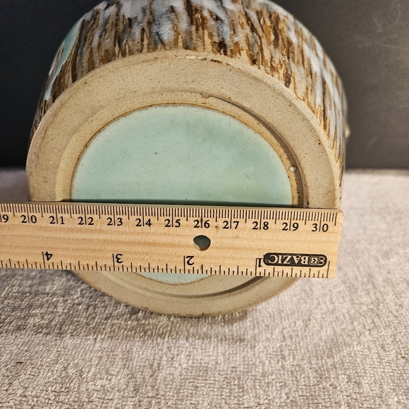 Japanese Vintage Vase Ikebana Brown Green Turquoise Pottery MCM W7"X5H - Picture 10 of 10